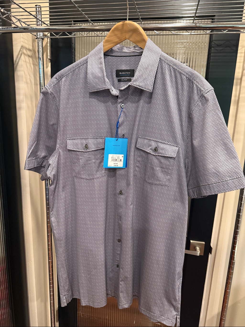 Bugatchi Ooohcotton Tech Short Sleeve Shirt Black Star Print Xxl Nwt